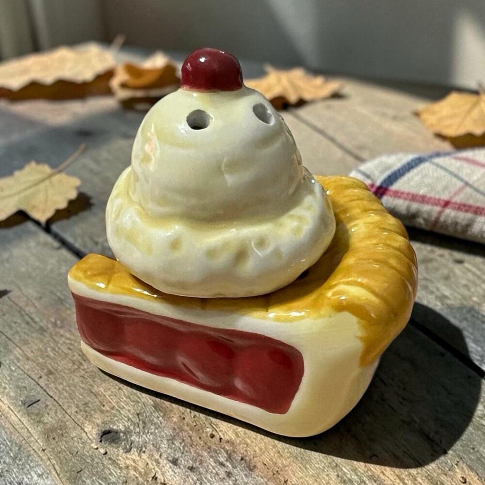Ceramic Cherry Pie Slice and Ice Cream Salt and Pepper Shakers Set
